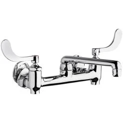 Chicago Faucet Company Chicago Faucets 640-S6E35-317YAB Wall-Mounted Manual Sink Faucet With 1.5 GPM Pressure Compensating Softflo Aerator And 4" Wristblade Handles