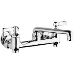 Chicago Faucet Company Chicago Faucets 640-S6E35-369YAB Wall-Mounted Manual Sink Faucet With 1.5 GPM Pressure Compensating Softflo Aerator And 2 3/8" Lever Handles