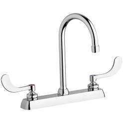 Chicago Faucet Company Chicago Faucets W8D-GN2AE35-317AB Deck-Mounted Manual Sink Faucet With 8" Centers And 5 1/4" Gooseneck Spout