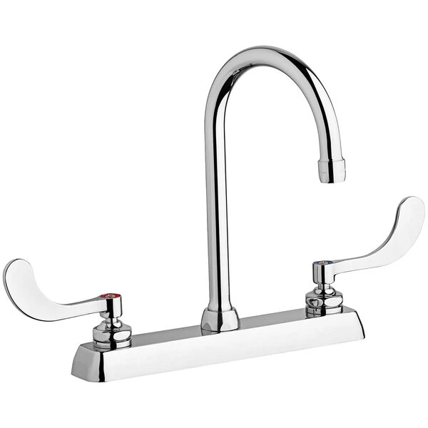 Chicago Faucet Company Chicago Faucets W8D-GN2AE35-317AB Deck-Mounted Manual Sink Faucet With 8" Centers And 5 1/4" Gooseneck Spout