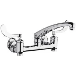 Chicago Faucet Company Chicago Faucets 640-L8E1-317YAB Wall-Mounted Faucet With Adjustable Centers, 8" L-Type Swing Spout, And 4" Wristblade Handles