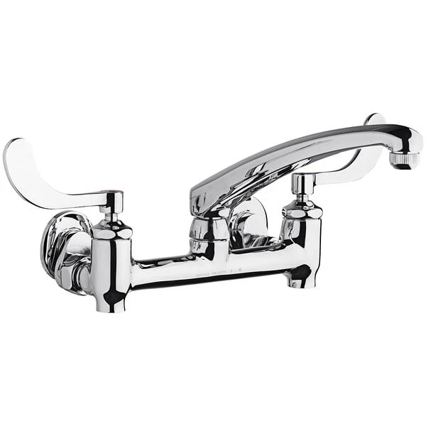 Chicago Faucet Company Chicago Faucets 640-L8E1-317YAB Wall-Mounted Faucet With Adjustable Centers, 8" L-Type Swing Spout, And 4" Wristblade Handles