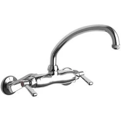 Chicago Faucet Company Chicago Faucets 445-L9E1ABCP Wall-Mounted Faucet With Adjustable Centers And 9 1/2" L-Type Swing Spout