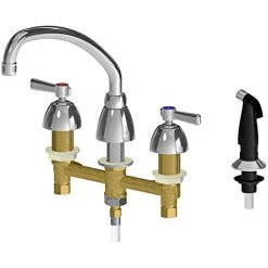 Chicago Faucet Company Chicago Faucets 200-AE35ABCP Deck-Mounted 2 3/8" Lever Handle Faucet With 8" Centers, 9 1/2" L-Type Swing Spout, And Side Spray