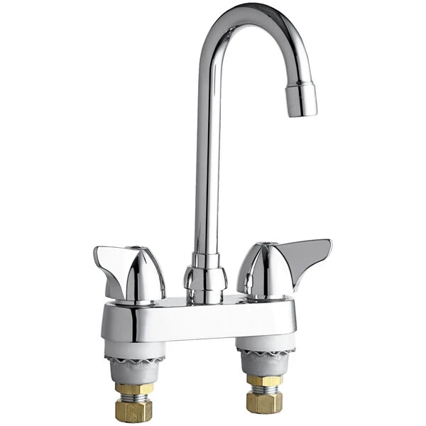 Chicago Faucet Company Chicago Faucets 1895-E35ABCP Deck-Mounted Faucet With 4" Centers And 3 1/2" Rigid / Swing Gooseneck Spout