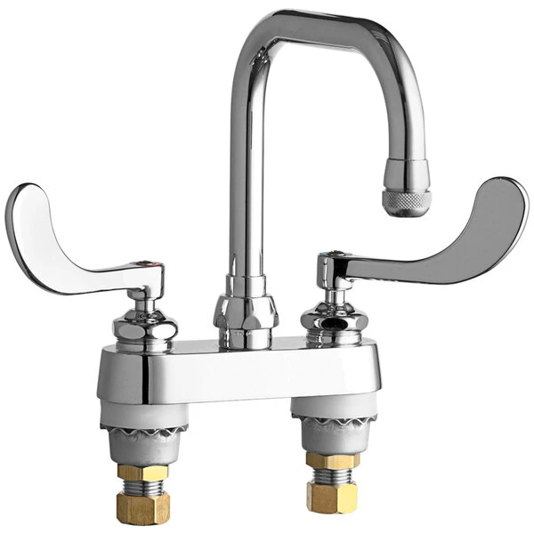 Chicago Faucet Company Chicago Faucets 526-317ABCP Deck-Mounted Faucet With 4" Centers And 6 1/4" Rigid / Swing Gooseneck Spout
