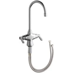 Chicago Faucet Company Chicago Faucets 50-E35ABCP Deck-Mounted Single-Hole Faucet 5 1/4" Rigid / Swing Gooseneck Spout And 2 3/8" Lever Handles