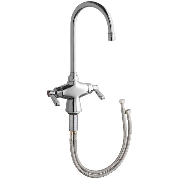 Chicago Faucet Company Chicago Faucets 50-E35ABCP Deck-Mounted Single-Hole Faucet 5 1/4" Rigid / Swing Gooseneck Spout And 2 3/8" Lever Handles