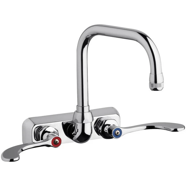 Chicago Faucet Company Chicago Faucets W4W-DB6AE1-317ABCP Wall-Mounted Faucet With 4" Centers And 6 1/4" Rigid / Swing Double-Bend Spout