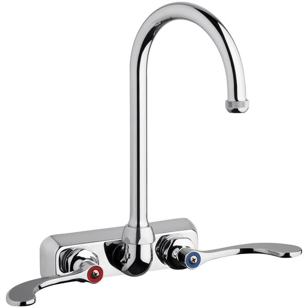 Chicago Faucet Company Chicago Faucets W4W-GN2AE1-317ABCP Wall-Mounted Faucet With 4" Centers And 5 1/4" Rigid / Swing Gooseneck Spout
