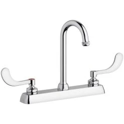 Chicago Faucet Company Chicago Faucets W8D-GN1AE1-317ABCP Deck-Mounted Faucet With 8" Centers And 3 1/2" Rigid / Swing Gooseneck Spout