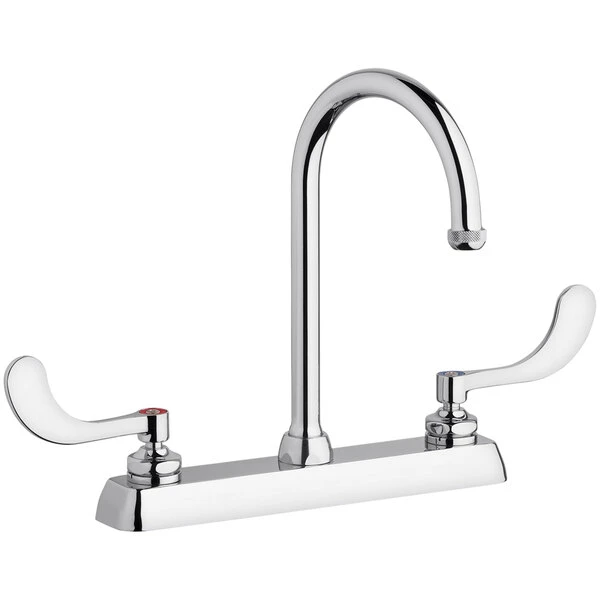 Chicago Faucet Company Chicago Faucets W8D-GN2AE1-317ABCP Deck-Mounted Faucet With 8" Centers And 5 1/4" Rigid / Swing Gooseneck Spout
