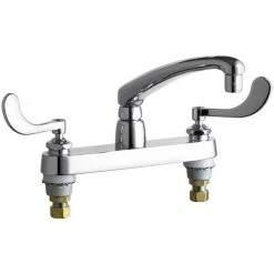 Chicago Faucet Company Chicago Faucets 1100-E35-317ABCP Deck-Mounted Faucet With 8" Centers And 8" L-Type Swing Spout