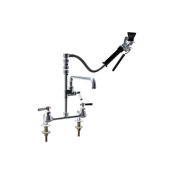 Chicago Faucet Company Chicago Faucets 509-SSVBL12XKCAB Deck-Mounted Pre-Rinse Faucet With 8" Fixed Centers And Inline Vacuum Breaker