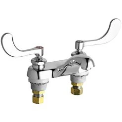 Chicago Faucet Company Chicago Faucets 802-317ABCP Deck-Mounted Faucet With 4" Fixed Centers, Cast Brass Spout, And 4" Wristblade Handles