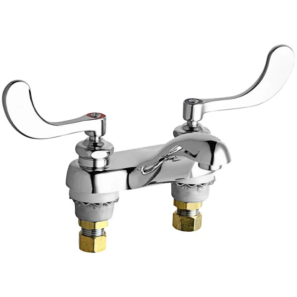 Chicago Faucet Company Chicago Faucets 802-317ABCP Deck-Mounted Faucet With 4" Fixed Centers, Cast Brass Spout, And 4" Wristblade Handles