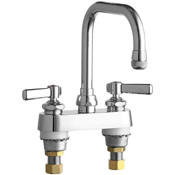 Chicago Faucet Company Chicago Faucets 526-ABCP Deck-Mounted Faucet With 4" Fixed Centers, 6 1/4" Rigid / Swing Double-Bend Spout, And Quixtop Outlet 3 Chicago Faucet Company Chicago Faucets 526-ABCP Deck-Mounted Faucet With 4" Fixed Centers, 6 1/4" Rigid / Swing Double-Bend Spout, And Quixtop Outlet