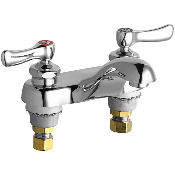 Chicago Faucet Company Chicago Faucets 802-ABCP Deck-Mounted Faucet With 4" Fixed Centers And Quaturn Compression Operating Cartridges
