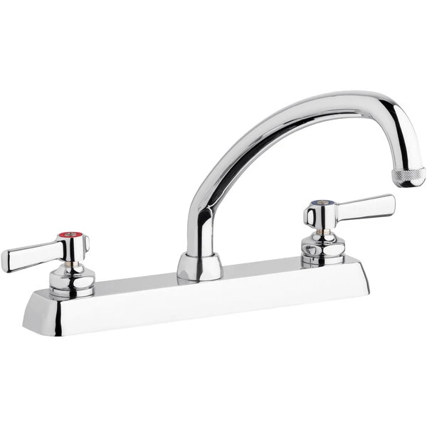 Chicago Faucet Company Chicago Faucets W8D-L9E1-369ABCP Deck-Mounted Faucet With 8" Fixed Centers, 9 1/2" L-Type Swing Spout, And 2 3/8" Lever Handles