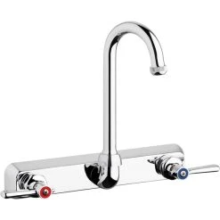 Chicago Faucet Company Chicago Faucets W8W-GN1AE1-369ABCP Wall-Mounted Faucet With 8" Fixed Centers, 3 1/2" Rigid / Swing Gooseneck Spout, And Quixtop Outlet