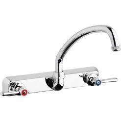Chicago Faucet Company Chicago Faucets W8W-L9E1-369ABCP Wall-Mounted Faucet With 8" Fixed Centers, 9 1/2" L-Type Swing Spout, And 2 3/8" Lever Handles