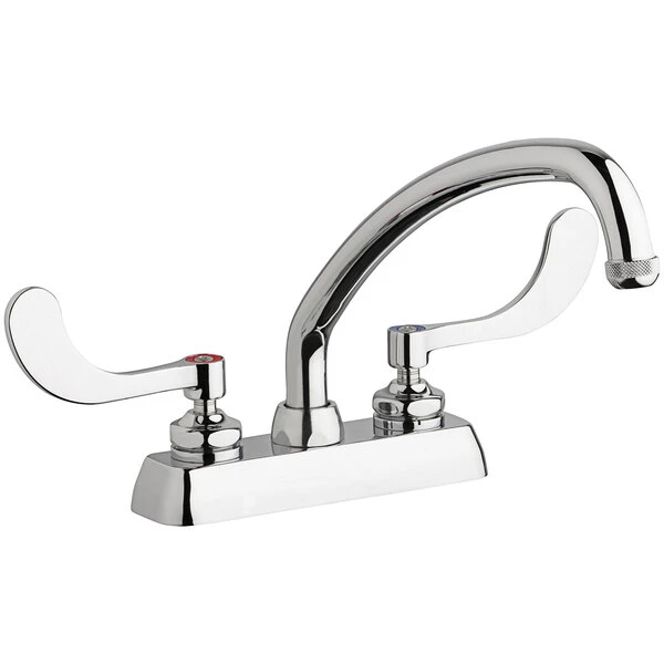 Chicago Faucet Company Chicago Faucets W4D-L9E1-317ABCP Deck-Mounted Faucet With 4" Fixed Centers, 9 1/2" L-Type Swing Spout, And 4" Wristblade Handles