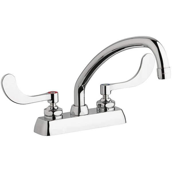 Chicago Faucet Company Chicago Faucets W4D-L9E35-317ABCP 1.5 GPM Deck-Mounted Faucet With 4" Fixed Centers, 9 1/2" L-Type Swing Spout, And 4" Wristblade Handles
