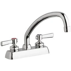 Chicago Faucet Company Chicago Faucets W4D-L9E35-369AB 1.5 GPM Deck-Mounted Faucet With 4" Fixed Centers, 9 1/2" L-Type Swing Spout, And 2 3/8" Lever Handles