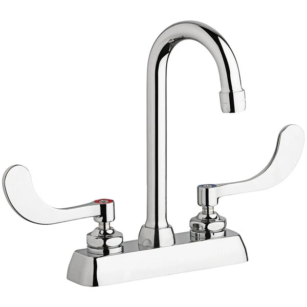 Chicago Faucet Company Chicago Faucets W4D-GN1AE35-317AB 1.5 GPM Deck-Mounted Faucet With 4" Fixed Centers, 3 1/2" Rigid / Swing Gooseneck Spout, And 4" Wristblade Handles
