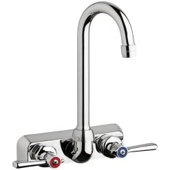 Chicago Faucet Company Chicago Faucets W4W-GN1AE35-369AB 1.5 GPM Wall-Mounted Faucet With 4" Fixed Centers, 3 1/2" Rigid / Swing Gooseneck Spout, And 2 3/8" Lever Handles
