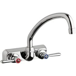 Chicago Faucet Company Chicago Faucets W4W-L9E35-369ABCP 1.5 GPM Wall-Mounted Faucet With 4" Fixed Centers, 9 1/2" L-Type Swing Spout, And 2 3/8" Lever Handles
