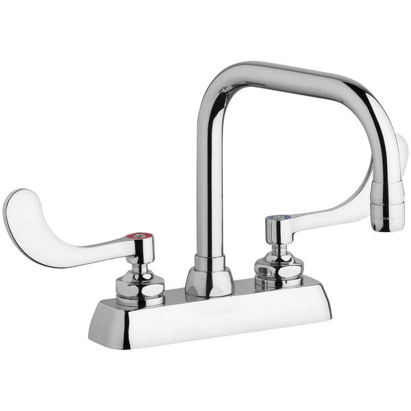 Chicago Faucet Company Chicago Faucets W4D-DB6AE35-317AB 1.5 GPM Deck-Mounted Faucet With 4" Fixed Centers And 6 1/4" Rigid / Swing Double-Bend Spout