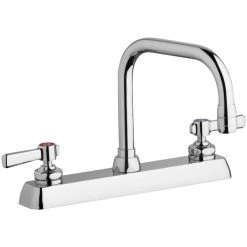 Chicago Faucet Company Chicago Faucets W8D-DB6AE35-369AB Deck-Mounted Faucet With 8" Fixed Centers, 6 1/4" Rigid / Swing Double-Bend Spout, And 2 3/8" Lever Handles