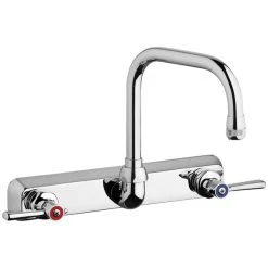 Chicago Faucet Company Chicago Faucets W8W-DB6AE1-369ABCP Wall-Mounted Faucet With 8" Fixed Centers, 6 1/4" Rigid / Swing Double-Bend Spout, And Quixtop Outlet
