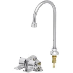 T&S Brass And Bronze Works T&S B-0502-03-VL15 Floor Mount Double Pedal Valve And Deck Mount Rigid / Swivel 5 3/4" Dummy Gooseneck Spout With 1.5 GPM Laminar Flow Device
