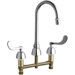 Chicago Faucet Company Chicago Faucets 786-E29XKABCP 2.2 GPM Deck-Mounted Faucet With 8" Centers, 5 1/4" Rigid / Swing Gooseneck Spout, And Ceramic Operating Cartridges
