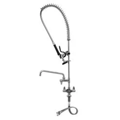 T&S Brass And Bronze Works Equip By T&S 5PR-2S14 Deck Mounted 38 1/2" High Pre-Rinse Faucet With Flex Inlets, 44" Hose, 14" Add-On Faucet, And 6" Wall Bracket