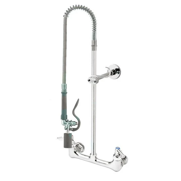 T&S Brass And Bronze Works T&S B-0133-CR-V-BCE EasyInstall Wall Mounted 37" High Pre-Rinse Faucet With Adjustable 8" Centers, Low Flow Spray Valve, 44" Hose, Installation Kit, Vacuum Breaker, And 6" Wall Bracket