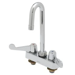 T&S Brass And Bronze Works Equip By T&S 5F-4CWX05A Deck Mounted Workboard Faucet With 5 9/16" Gooseneck Spout, 4" Centers, 2.2 GPM Aerator, And Wrist Handles