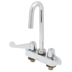 T&S Brass And Bronze Works Equip By T&S 5F-4CWX05 Deck Mounted Workboard Faucet With 5 9/16" Gooseneck Spout, 4" Centers, Laminar Flow Device, And Wrist Handles