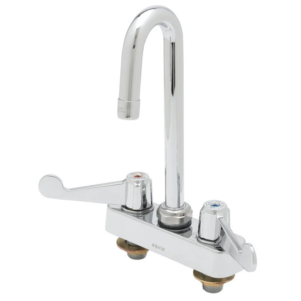 T&S Brass And Bronze Works Equip By T&S 5F-4CWX05 Deck Mounted Workboard Faucet With 5 9/16" Gooseneck Spout, 4" Centers, Laminar Flow Device, And Wrist Handles