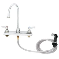 T&S Brass And Bronze Works T&S B-1170 Deck Mount Workboard Faucet With 4" Centers, 5 3/4" Gooseneck Spout, 4" Wrist Action Handles, And Sidespray
