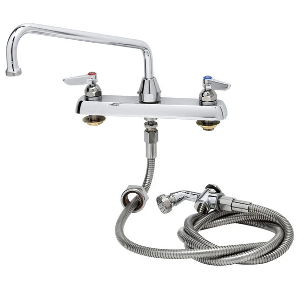 T&S Brass And Bronze Works T&S B-1172-01 Deck Mount Workboard Faucet With 8" Centers, 12" Swing Nozzle, And 002857-40 Spray Valve