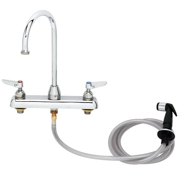 T&S Brass And Bronze Works T&S B-1172-07-133X Deck Mount Workboard Faucet With 8" Centers, 5 3/4" Gooseneck Spout, And Sidespray