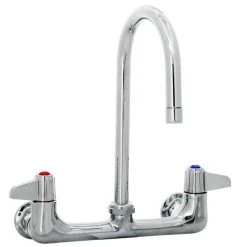 T&S Brass And Bronze Works Equip By T&S 5F-8WLX05 Wall Mounted Faucet With 5 9/16" Gooseneck Spout, 8" Centers, Laminar Flow Device, And Lever Handles