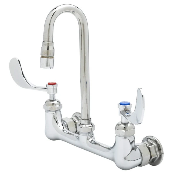 T&S Brass And Bronze Works T&S B-0230-CR-WH4 Wall Mounted Pantry Faucet With 8" Centers, 5 11/16" Swivel Gooseneck, Cerama Cartridges, And 4" Wrist Action Handles