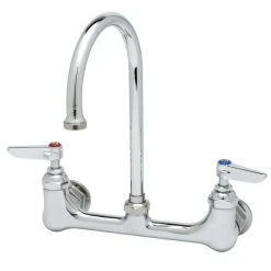 T&S Brass And Bronze Works T&S B-0331-CR Wall Mounted Faucet With 8" Adjustable Centers, 5 11/16" Swivel Gooseneck, And Cerama Cartridges