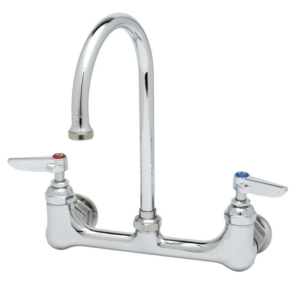 T&S Brass And Bronze Works T&S B-0331-CR Wall Mounted Faucet With 8" Adjustable Centers, 5 11/16" Swivel Gooseneck, And Cerama Cartridges