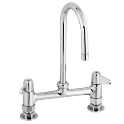 T&S Brass And Bronze Works Equip By T&S 5F-8DLS05 Deck Mounted Faucet With 5 9/16" Gooseneck Spout, 8" Centers, Laminar Flow Device, And Lever Handles