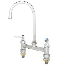 T&S Brass And Bronze Works T&S B-0321-CC Deck Mounted Faucet With 8" Centers, 5 11/16" Gooseneck Nozzle, 18.39 GPM Stream Regulator Outlet, Eterna Cartridges, And Lever Handles
